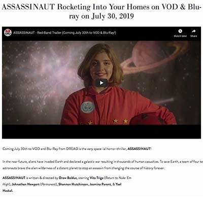 ASSASSINAUT Rocketing Into Your Homes on VOD & Blu-ray on July 30, 2019